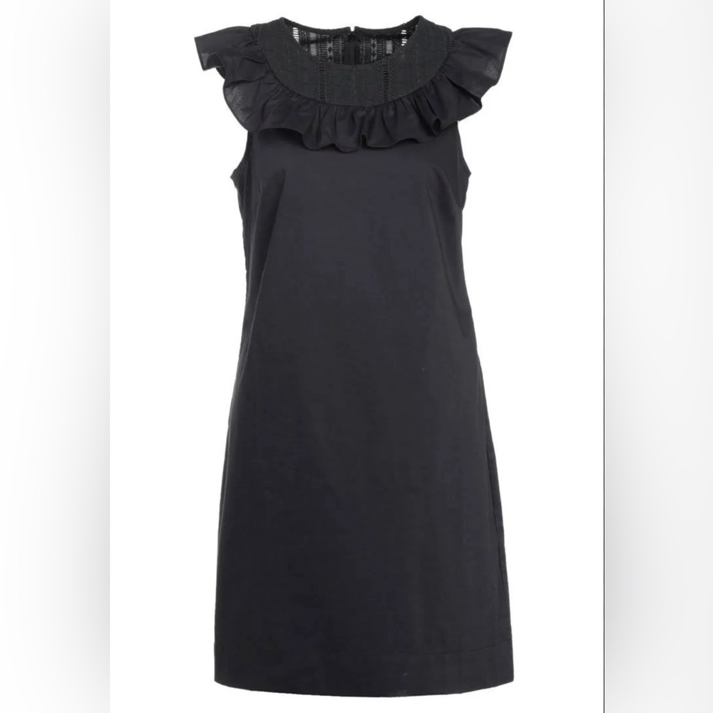 J Crew Ruffle Neck Cotton Navy Shift Dress Size 0